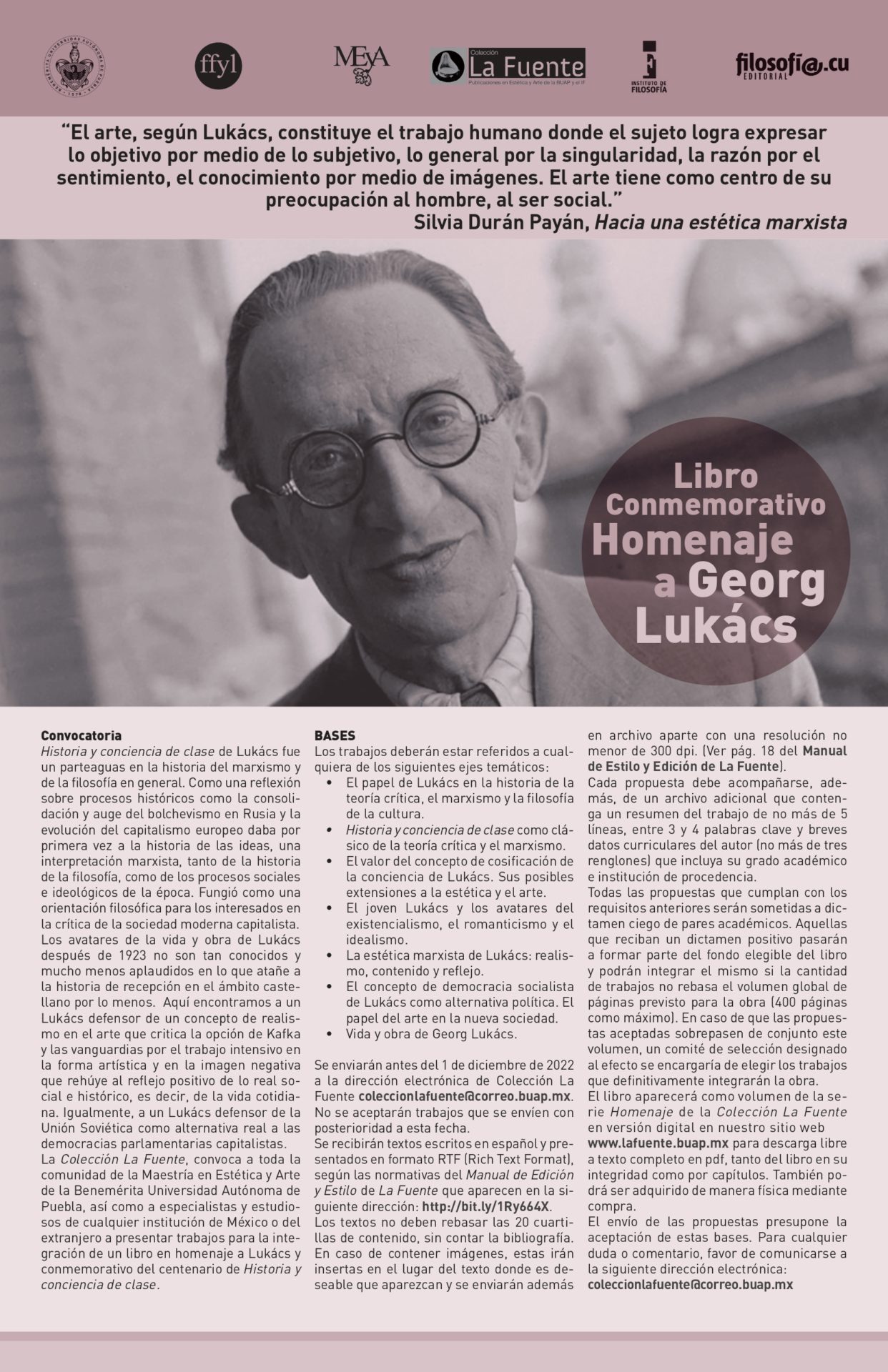 Convocatoria de BUAP y la fuente sobre georg Lukács