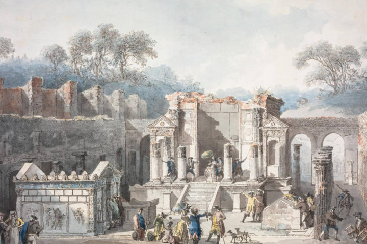 El Templo de Isis en Pompeya. Grabado realizado por Francesco Piranesi, coloreado a mano por Louis Jean Desprez, 1788. The Cleveland Museum of Art., CC BY-SA