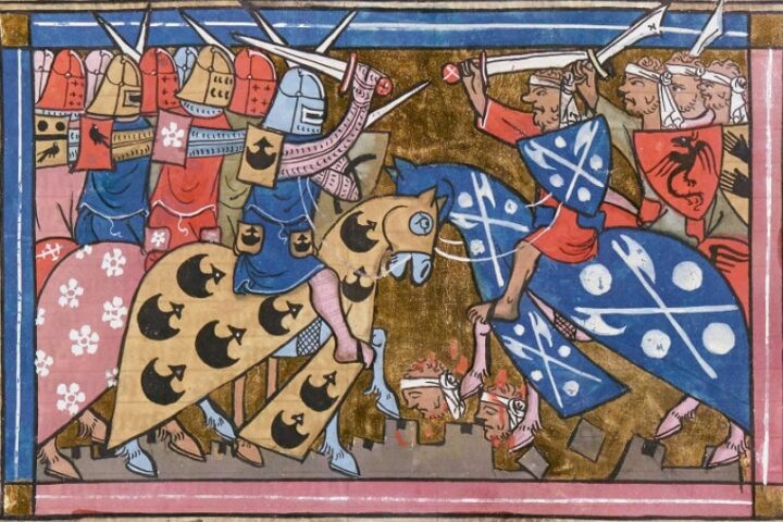 Miniatura que ilustra una de las batallas de la segunda cruzada de Luis VII