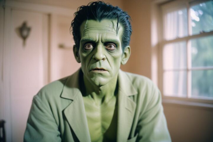 Frankenstein aparece en una habitación con un diseño romántico, mirando atentamente a la cámara…Imagen generada por AI Freepik.