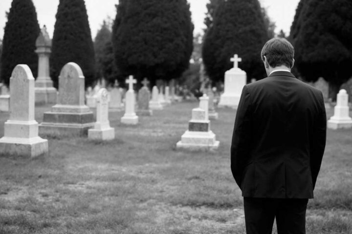 Hombre en cementerio