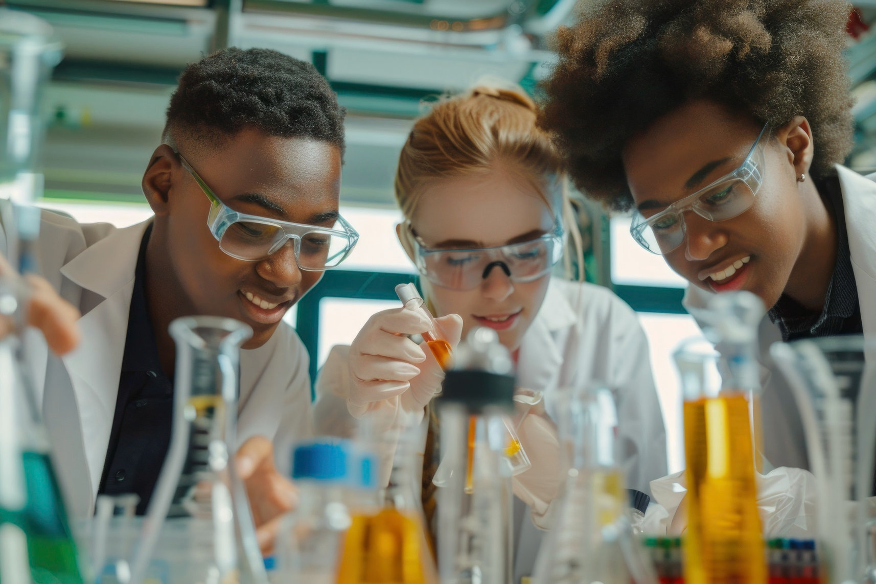 Grupo de científicos trabajando juntos en un experimento