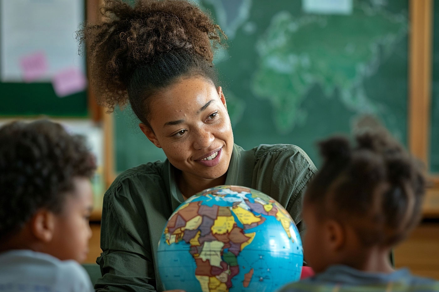 Profesora enseña a un grupo de niños