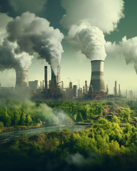 Fábrica produciendo contaminación de CO2