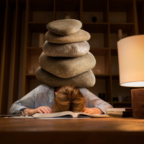 Image de un joven con piedras en la espalda, representando la resiliencia en la filosofía y en la vida