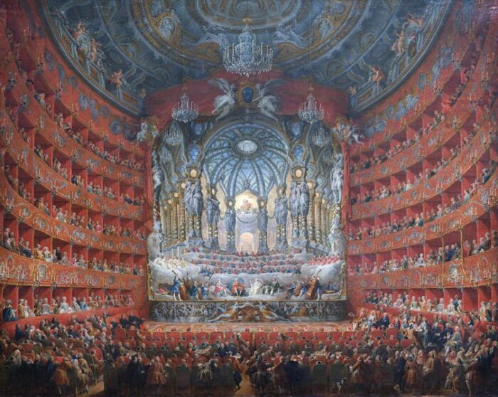 Fiesta musical ofrecida por el cardenal de La Rochefoucauld en el Teatro Argentina de Roma en 1747 con motivo de la boda del Delfín, hijo de Luis XV. Museo del Louvre