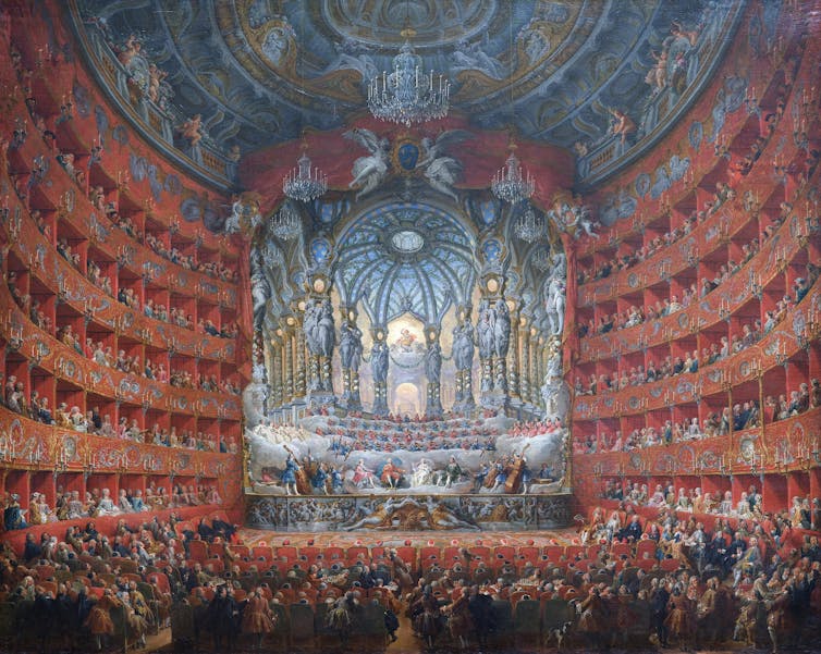 Fiesta musical ofrecida por el cardenal de La Rochefoucauld en el Teatro Argentina de Roma en 1747 con motivo de la boda del Delfín, hijo de Luis XV. Museo del Louvre