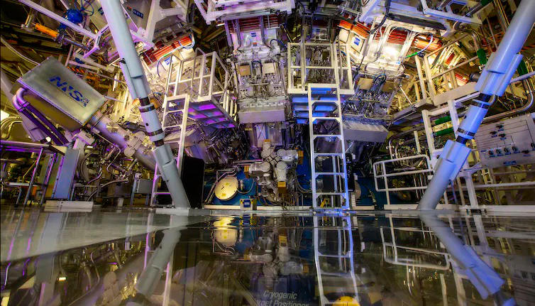 NIF’s target chamber, where a powerful laser is used to start nuclear fusion reactions. Photo by Jason Laurea/Lawrence Livermore National Laboratory (LLNL), CC BY-NC-SA